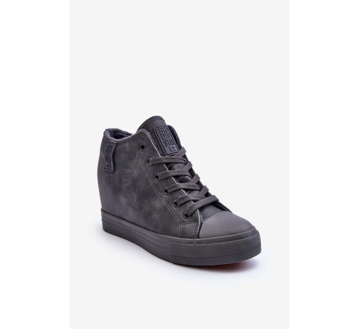 Dámské Kožené Tenisky Na Koturnu Big Star MM274005 Šedé Dámské Kožené Tenisky Na Koturnu Big Star MM274005 Šedé