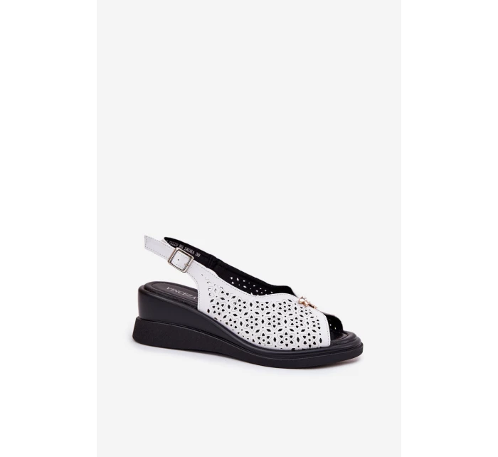 Kožené Děrované Sandály Dámské Na Klínu Vinceza 79529 Bílé