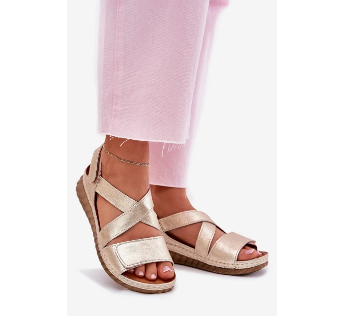 Kožené Dámské Sandály Na Suchý Zip model 21702026 Zlaté - Maciejka