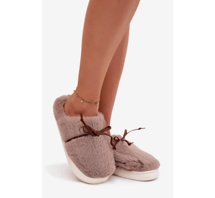 Dámské chlupaté papuče s kokardkou – khaki Minella Dámské chlupaté papuče s kokardkou – khaki Minella