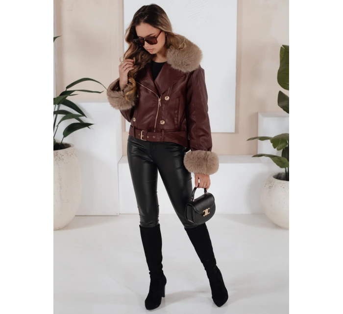 Dámská kožená bunda s kožešinou vínová Dstreet model 21991877 - FashionStreet
