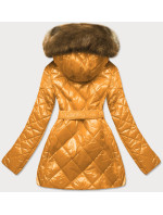 Lesklá žlutá zimní bunda s mechovitým kožíškem (W756)
