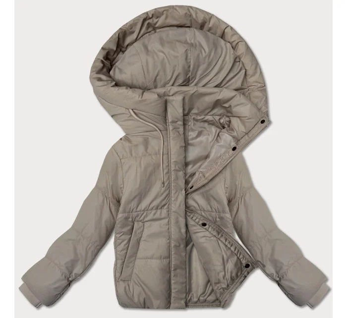 Krátká béžová dámská bunda s kapucí model 20991162 - J.STYLE