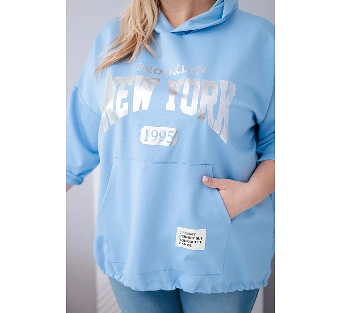 Dámská mikina ve velikosti Plus z viskózy s kapucí a model 22011800 kapsou modrá - K-Fashion Dámská mikina ve velikosti Plus z viskózy s kapucí a model 22011800 kapsou modrá - K-Fashion