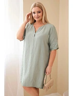 Dámské viskózové šaty Plus Size s krátkým rukávem a výstřihem do V khaki