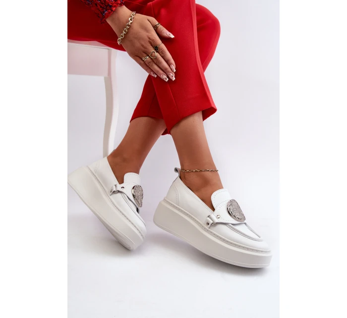 Kožené Mokasíny S Ozdobou Bílé Zazoo 3486