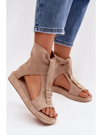 Dámské sandály s vysokým svrškem tmavě béžové model 21943374 - Boto