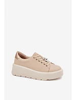 Kožené dámské tenisky na platformě s přezkou Vinceza 39973 Béžové