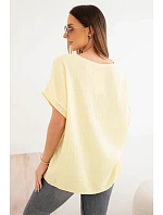 Dámská bavlněná oversize halenka s výstřihem do V a krajkou žlutá