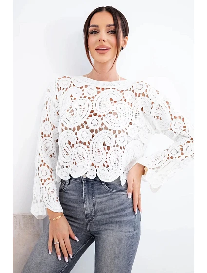 Dámský letní krajkový svetr s knoflíky a dlouhým rukávem černý