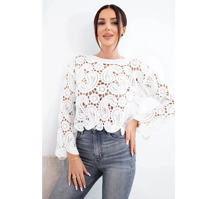 Dámský letní krajkový svetr s knoflíky a dlouhým rukávem černý