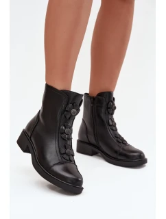 Kožené dámské kotníkové boty s ozdobnými květinami vyhřívané černé model 21712823 - Boto