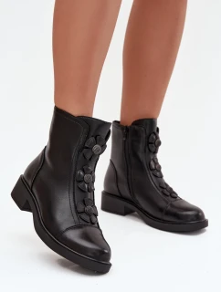 Kožené dámské kotníkové boty s ozdobnými květinami vyhřívané černé model 21712823 - Boto