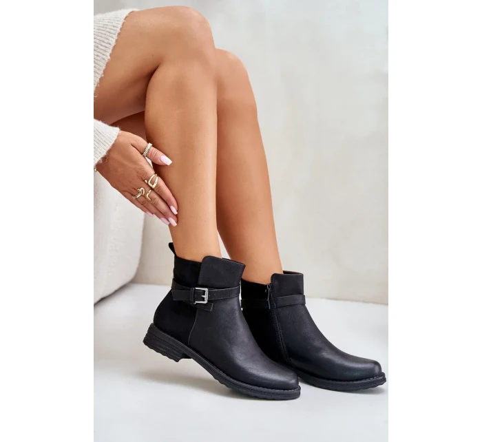 Zateplené Kotníkové Boty Na Plochém Podpatku S Páskem Černé Sabamessa Zateplené Kotníkové Boty Na Plochém Podpatku S Páskem Černé Sabamessa