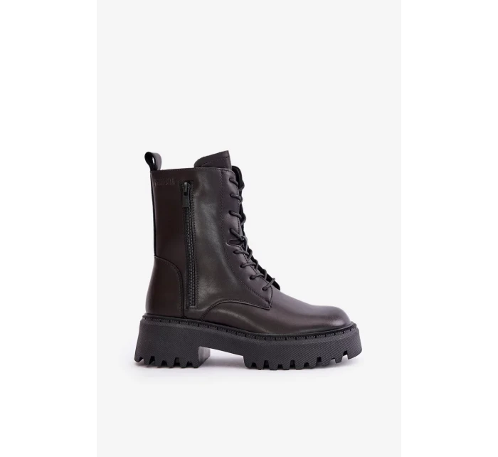 Kožené Zateplené Kotníkové Boty Workery Dámské Big Star Černé