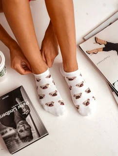 Dámské Bavlněné Ponožky S Mopslíky Bílé
