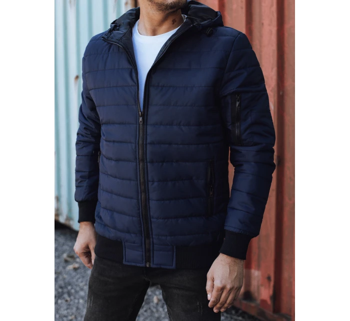 Pánská přechodná prošívaná bunda s kapucí tmavě modrá FashionStreet TX4936