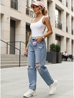 Dámské džíny balonového střihu s odřením modré FashionStreet UY2984