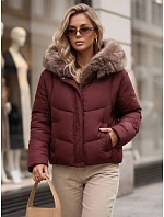 Dámská zimní prošívaná bunda s kožešinou, vínová, FashionStreet TY5985 Dámská zimní prošívaná bunda s kožešinou, vínová, FashionStreet TY5985