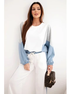 Dámská souprava máslo s volnou mikinou a kalhotami s širokou nohavicí model 21938024 - K-Fashion