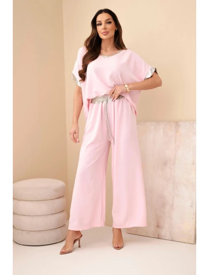 Komplet z viskózy se zlatým lemováním model 22010196 růžová - K-Fashion