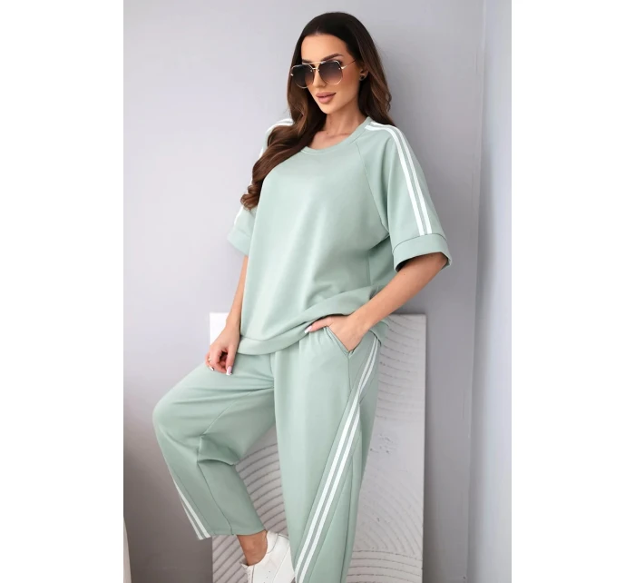 Dámský máslový komplet z viskózy mikina a kalhoty s lampasy tmavě mátová Dámský máslový komplet z viskózy mikina a kalhoty s lampasy tmavě mátová