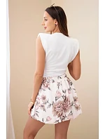 Dámské viskózové šortky s květinovým potiskem a zavazováním v pase pudrově růžová