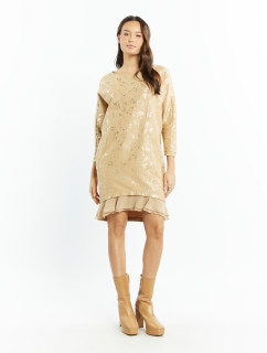 Šaty Dámské pletené šaty s model 19691519 střihem béžové - Monnari