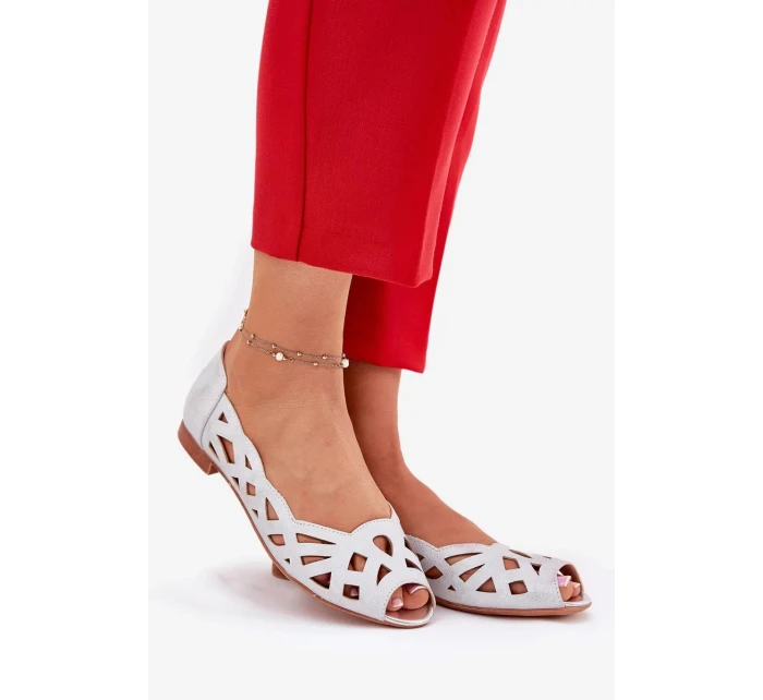 Dámské perforované baleríny s otevřenou špičkou Calgis – stříbrné