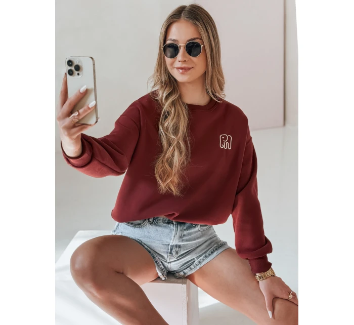 Dámská oversize mikina s výšivkou SOFTSLON vínová FashionStreet BY1430