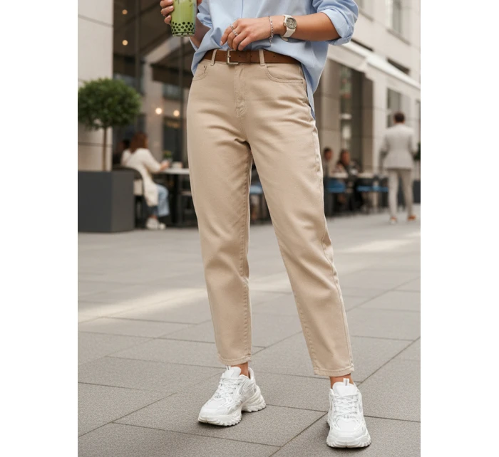 Dámské džíny s páskem mom fit light beige FashionStreet UY2879