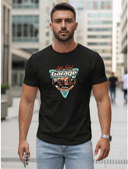 Pánské tričko s potiskem HOT ROD GARAGE černé FashionStreet NX5093R