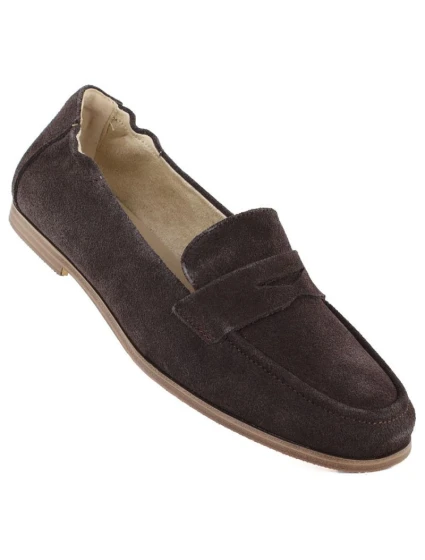 Dámské semišové mokasíny z hnědé kůže model 22015094 - VINCEZA