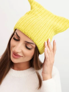 Dámská zimní čepice s vlnou v kočičím střihu z pruhované pleteniny K419 kiwi