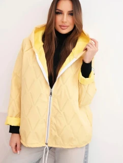 Dámská jarní prošívaná bunda s kapucí a zipem žlutá