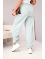 Dámské bavlněné kalhoty s vysokým pasem a ozdobným knoflíkem tmavě mátové Dámské bavlněné kalhoty s vysokým pasem a ozdobným knoflíkem tmavě mátové