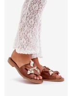 Pantofle S Dekorací Přírodní Kůže Zazoo 3574/Z Camel Pantofle S Dekorací Přírodní Kůže Zazoo 3574/Z Camel