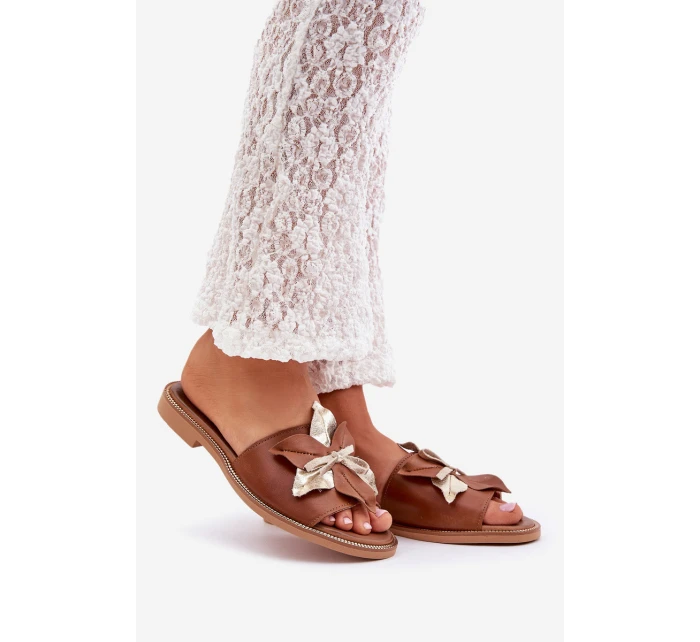 Pantofle S Dekorací Přírodní Kůže Zazoo 3574/Z Camel Pantofle S Dekorací Přírodní Kůže Zazoo 3574/Z Camel