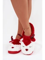 Vánoční dámské pantofle s motivem soba kožené červené Orsella