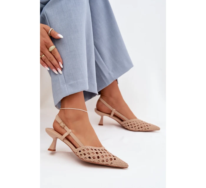 Dámské Pletené Sandály na Podpatku Béžové Selinae