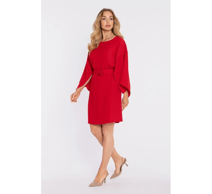 model 22040597 Šaty s ozdobnými širokými rukávy červené - Moe