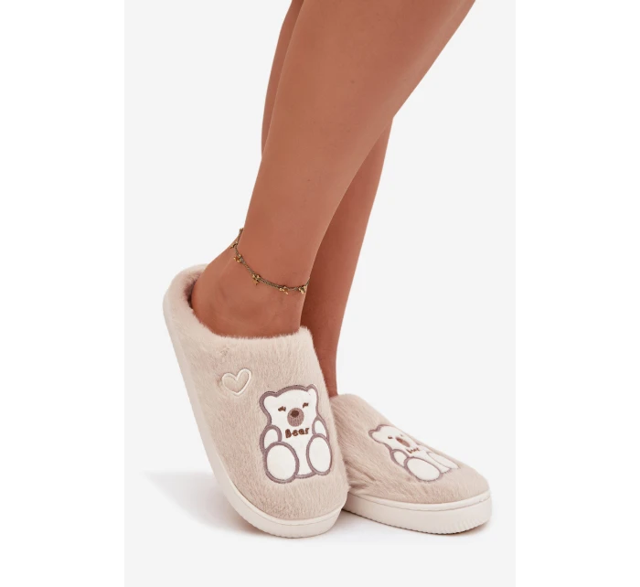 Dámské papuče s kožíškem a motivem medvídka – béžové Noralie Dámské papuče s kožíškem a motivem medvídka – béžové Noralie