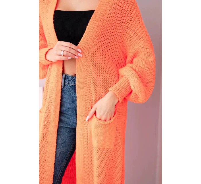 Dlouhý svetr kardigan neonově oranžový