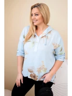 Dámská blůza Plus Size z viskózy s kapucí a květinovým vzorem modrá