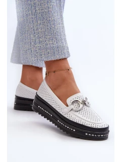 Dámské kožené mokasíny na platformě s ozdobou S.Barski bílá