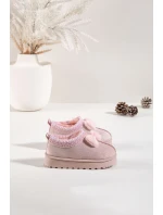 Dětské sněhule s výšivkou a mašličkou Daven – růžové Dětské sněhule s výšivkou a mašličkou Daven – růžové