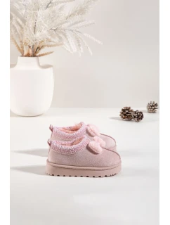 Dětské sněhule s výšivkou a mašličkou Daven – růžové