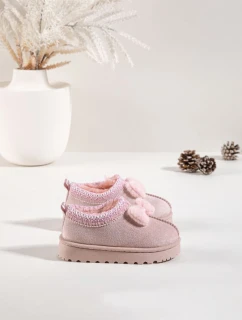 Dětské sněhule s výšivkou a mašličkou Daven – růžové