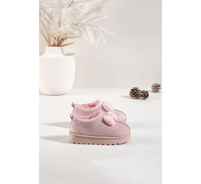 Dětské sněhule s výšivkou a mašličkou Daven – růžové Dětské sněhule s výšivkou a mašličkou Daven – růžové