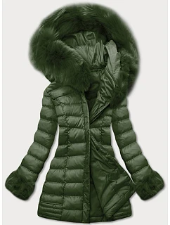 Dámská prošívaná zimní bunda s kapucí khaki (w750-1)